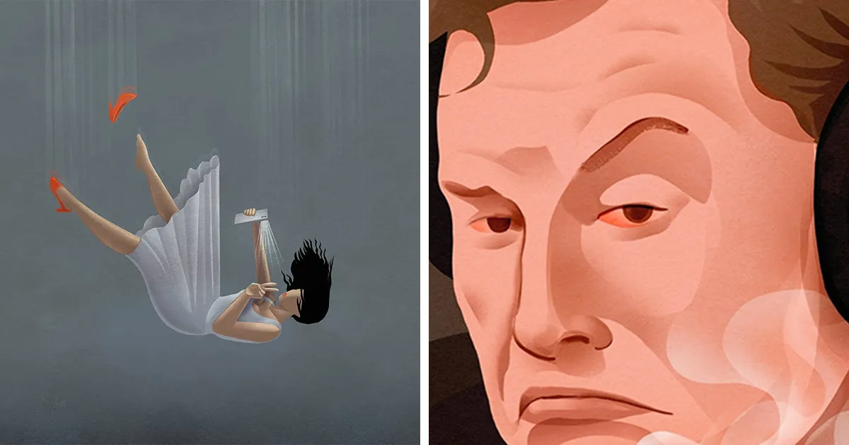 Hago ilustraciones sobre la triste realidad de la vida moderna, que muestran a nuestra sociedad de forma crítica