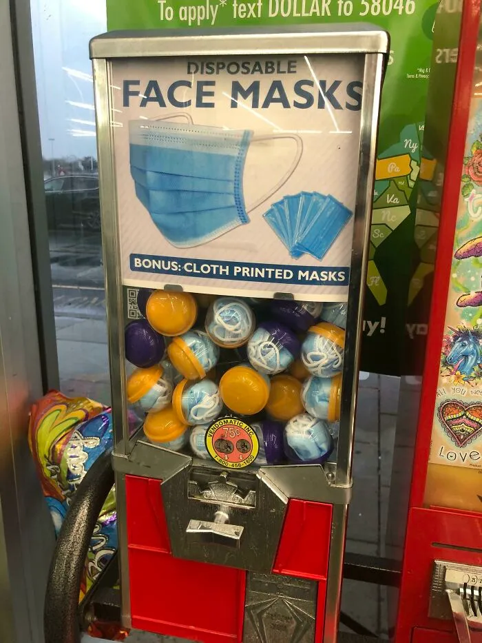 A Mask Gumball Machine At The Dollar Store