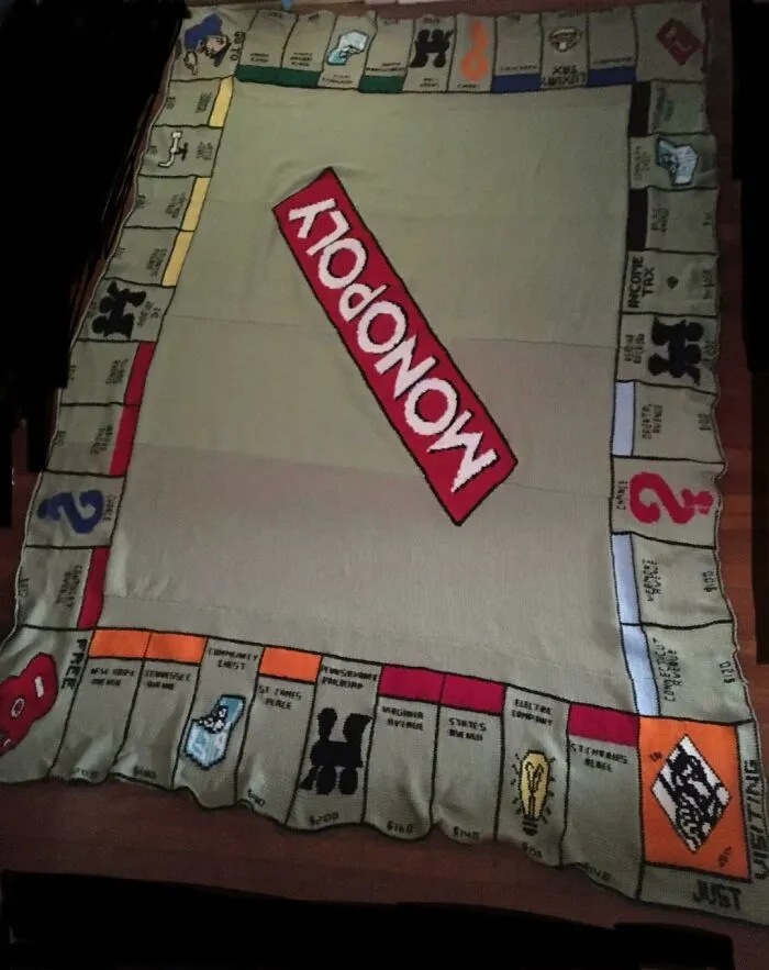 Knitted Monopoly Board Blanket