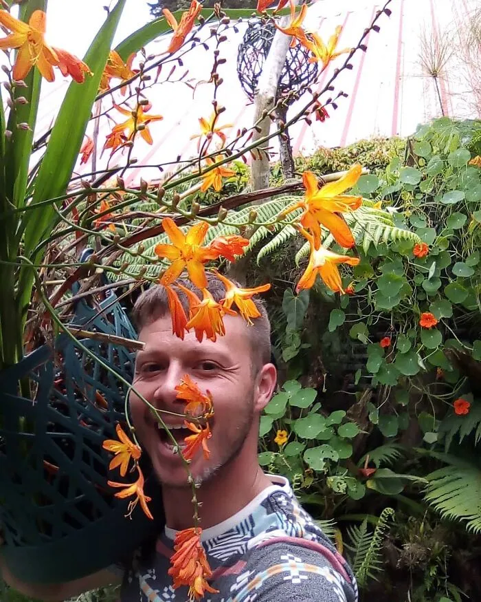 Crocosmia: Since This Is My Favourite Flower But Mine Is Not In Bloom At The Moment, I Managed To Find A Selfie With It From A Few Years Ago.