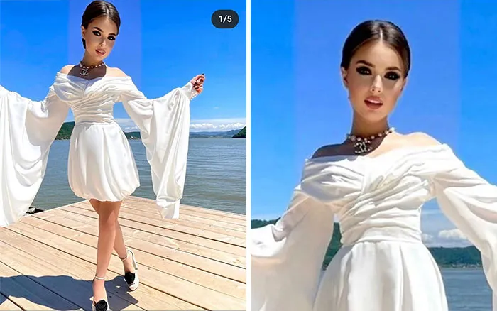 Does Anybody Else See The Purple-Ish Rectangle Around Her Head In Both Pictures? Also, The Proportions Just Seem Off