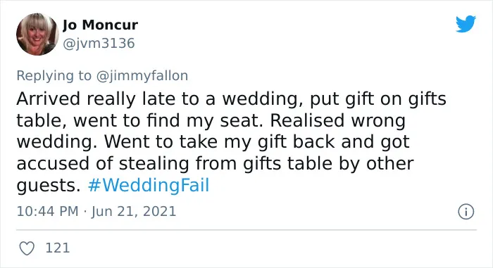 Jimmy Fallon Asks People To Share The Worst Wedding Fails They’ve Seen, And Here Are 40 Responses (New Pics)