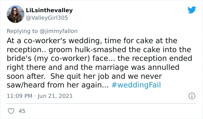 Jimmy Fallon Asks People To Share The Worst Wedding Fails They’ve Seen, And Here Are 40 Responses (New Pics)