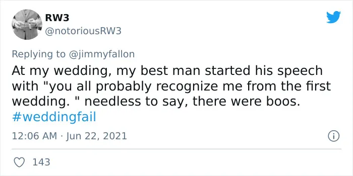 Jimmy Fallon Asks People To Share The Worst Wedding Fails They’ve Seen, And Here Are 40 Responses (New Pics)