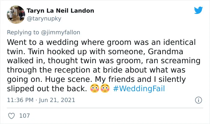 Jimmy Fallon Asks People To Share The Worst Wedding Fails They’ve Seen, And Here Are 40 Responses (New Pics)