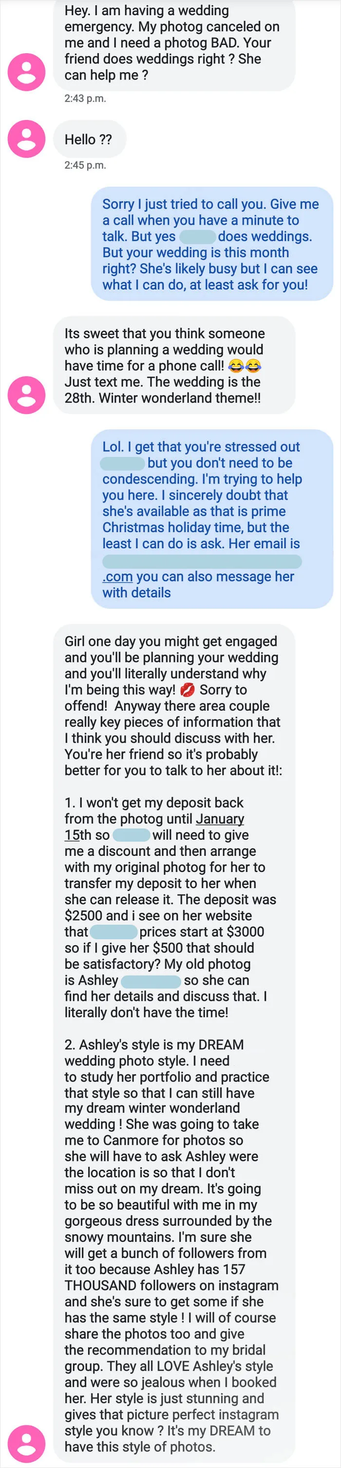 Bride Wants My Photographer Friend To Learn Another Photographer's "Style" And Basically Give Her A Discount For A Wedding That's In A Couple Of Weeks