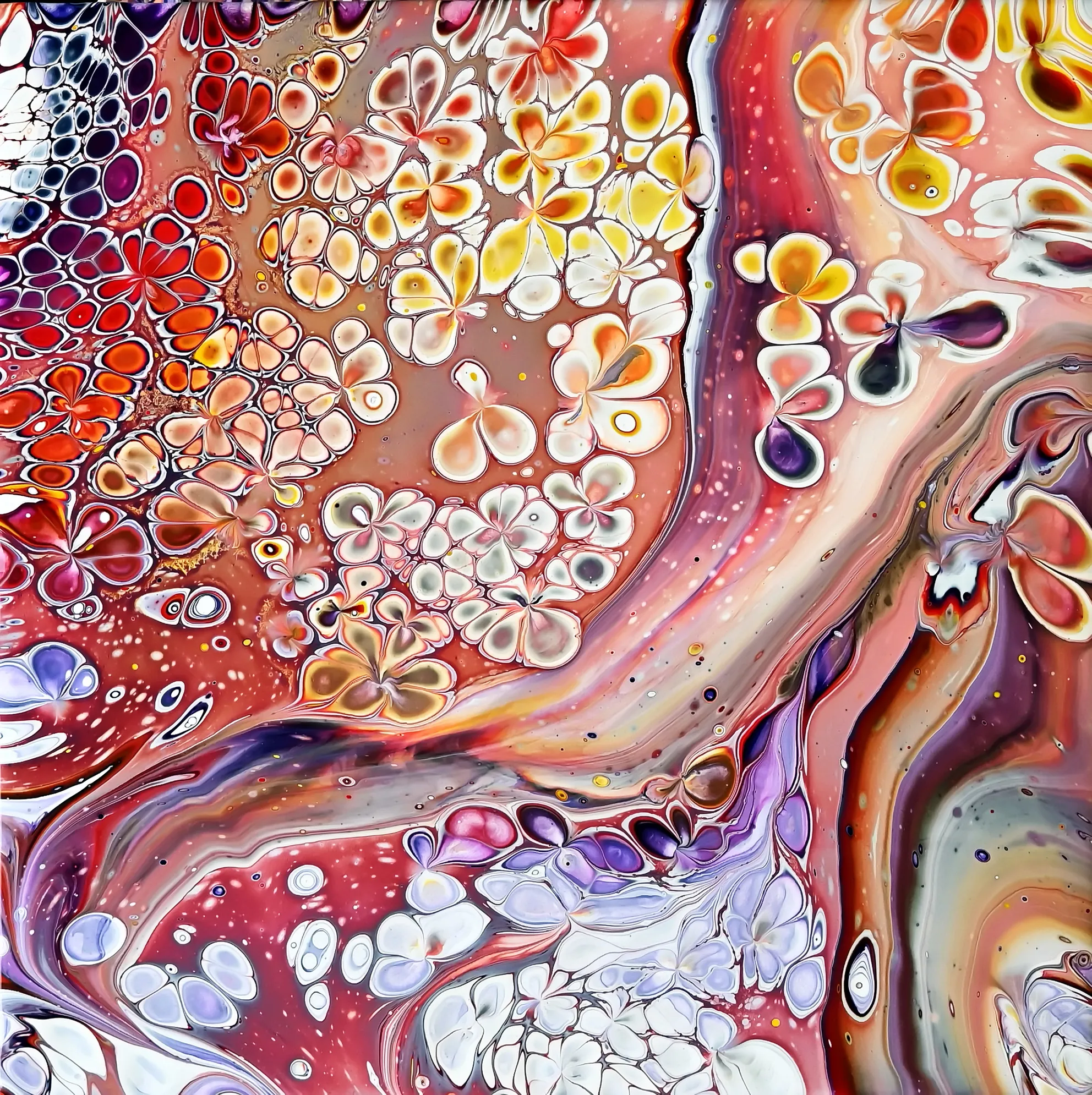 Simple Finger Dip Flowers ~ Sadwich Acrylic Pour ~ Fluid Art For Beginners ~ Fiona Art