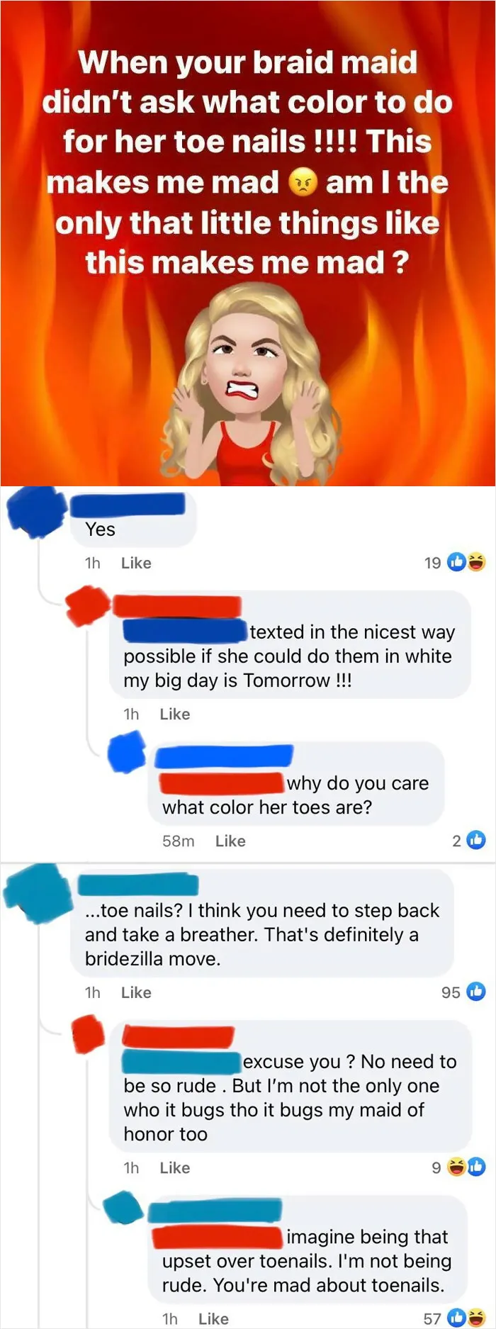 Bride Is Pissed Her Bridesmaid Has The Wrong Color Toenail Polish, Gets Super Defensive In The Comments
