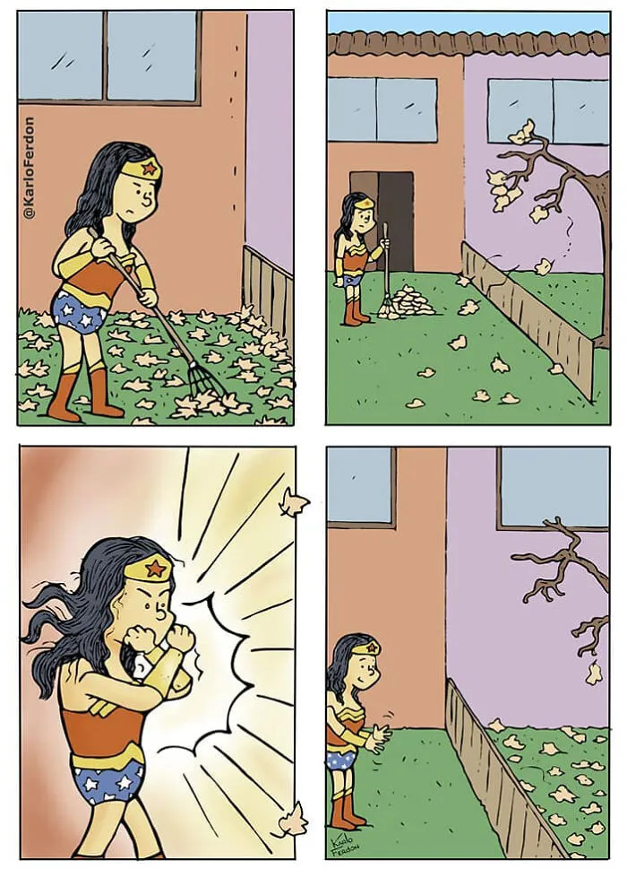 Este dibujante muestra lo que hacen los superhéroes en su tiempo libre sin decir una palabra (30 nuevos cómics)