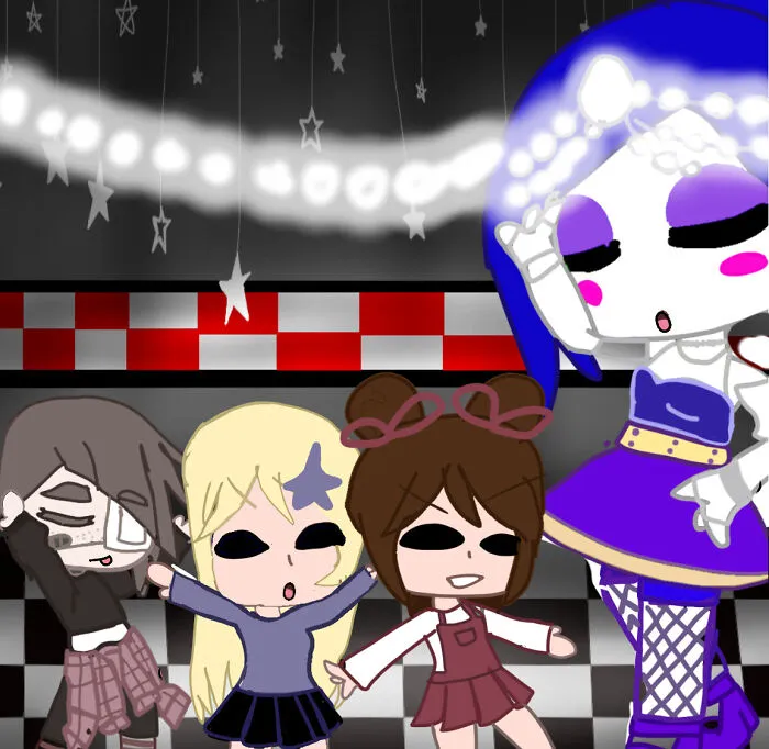 This Is A Drawing I Finished Like 2 Hours Ago, It’s Ballora From Sister Location With A Bunch Of Kid Dancing. (Before You Comment That This Is Gacha Club, I’m Not Allowed The App So I Draw My Characters In The Same Style As The Game, If You Don’t Believe Me Look How Untidy Some Of The Lines Are)