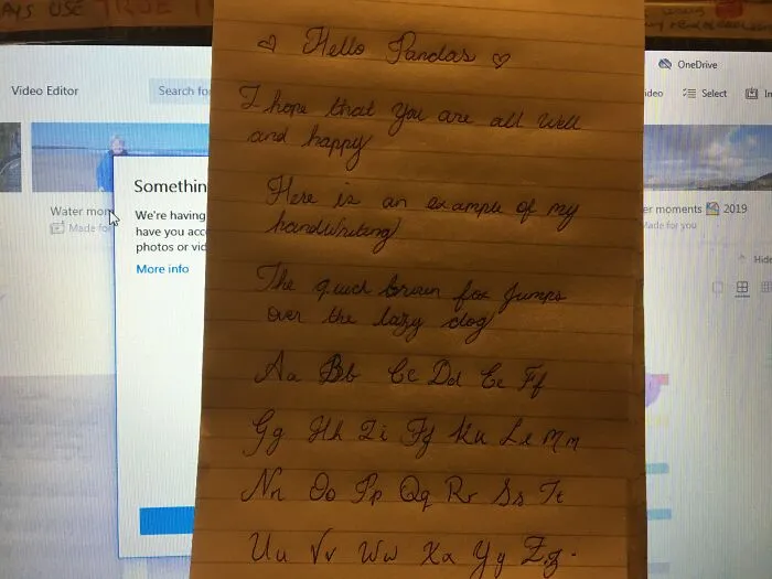 An Example Of My Handwriting.  It's Not Brilliant But It's The Best I Can Do.