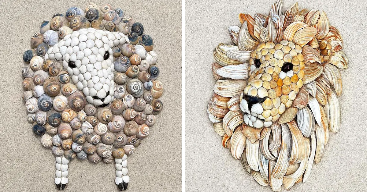 Esta artista crea cautivadores retratos de animales a partir de conchas marinas encontradas en la playa (30 fotos)