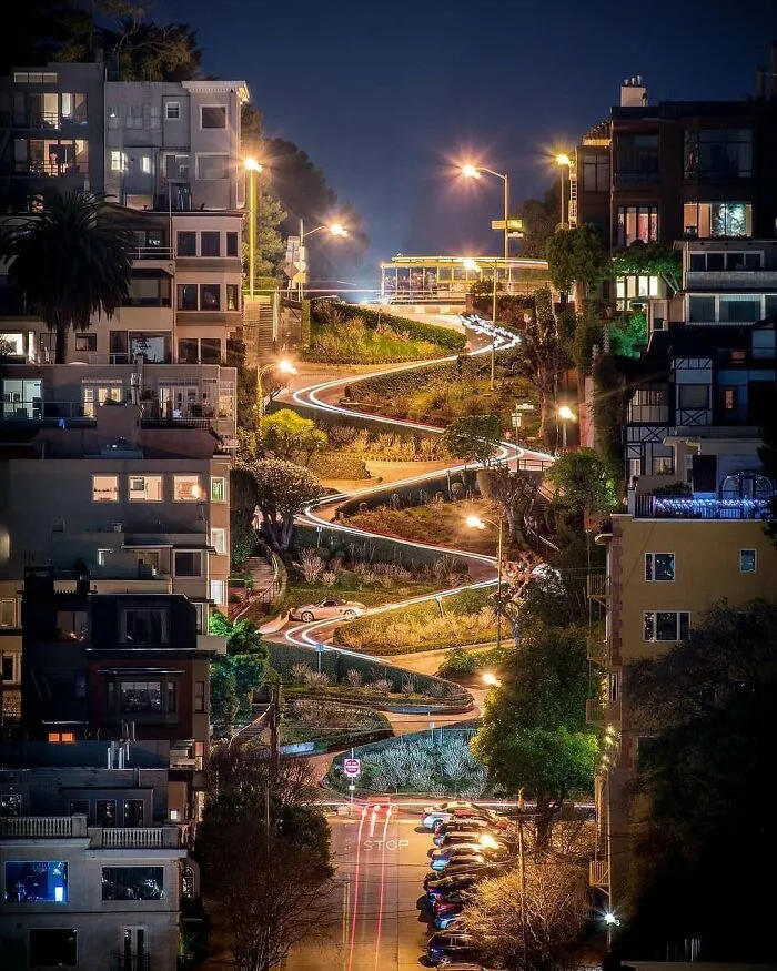 Beautiful Night View Of Lombard Street, San Francisco