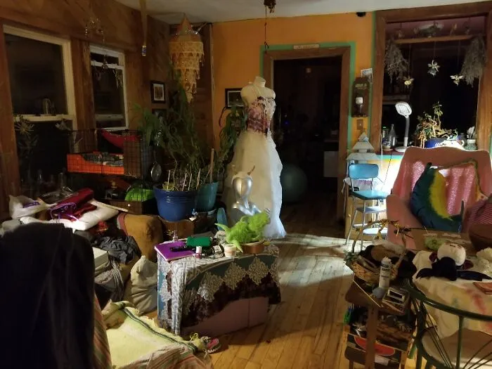 My Living Room/Art Studio/Guinea Pig Habitat. Yes There Is A Cage Of Them Behind The Plants!