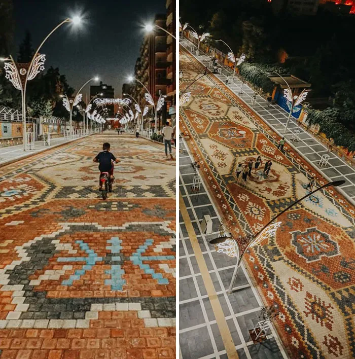 Calle con patrones de alfombras