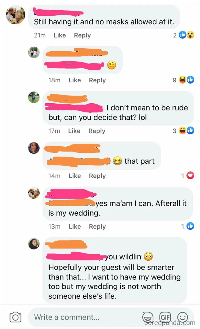 Bride Claims “No Masks Allowed” At Her Wedding
