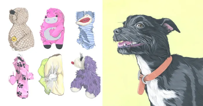 I Made This Illustration Series Featuring Dogs And Their Favorite Toys (9 Pics)