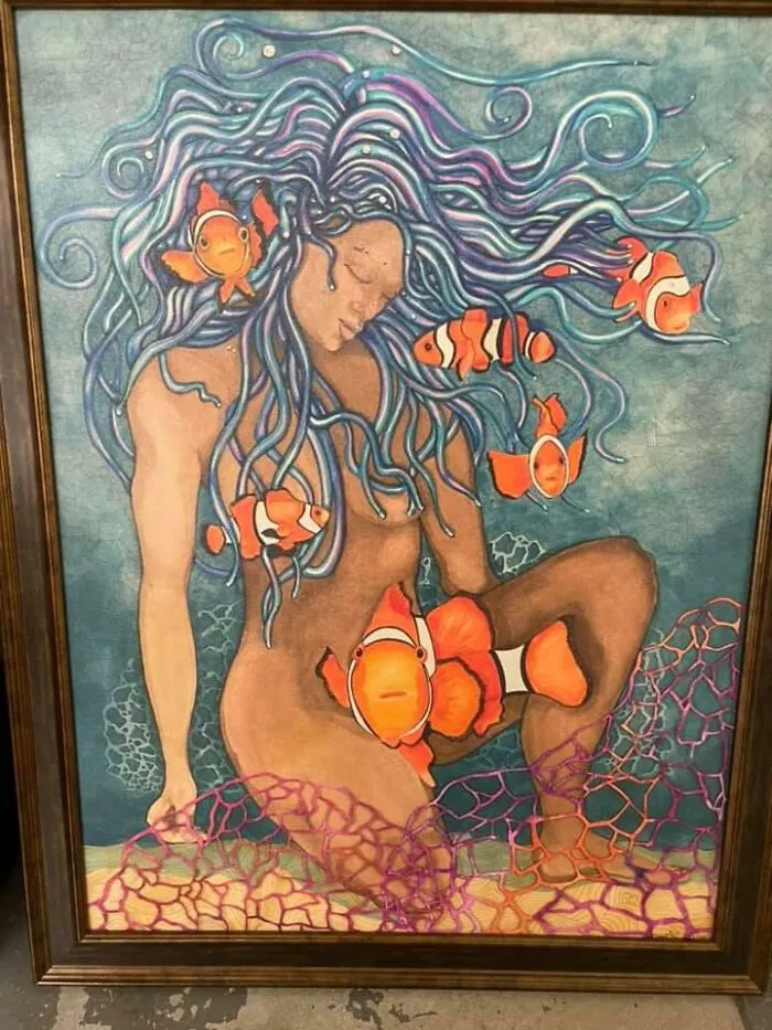 I Am Mildly Disturbed By The Way That Strategically-Placed Fish Is Staring Menacingly Into My Soul And Rather Concerned That The Woman Is Actually Dead And Not Just Enjoying An Afternoon Sitting On The Bottom Of The Ocean With Clown Fish Playing In Her Hair