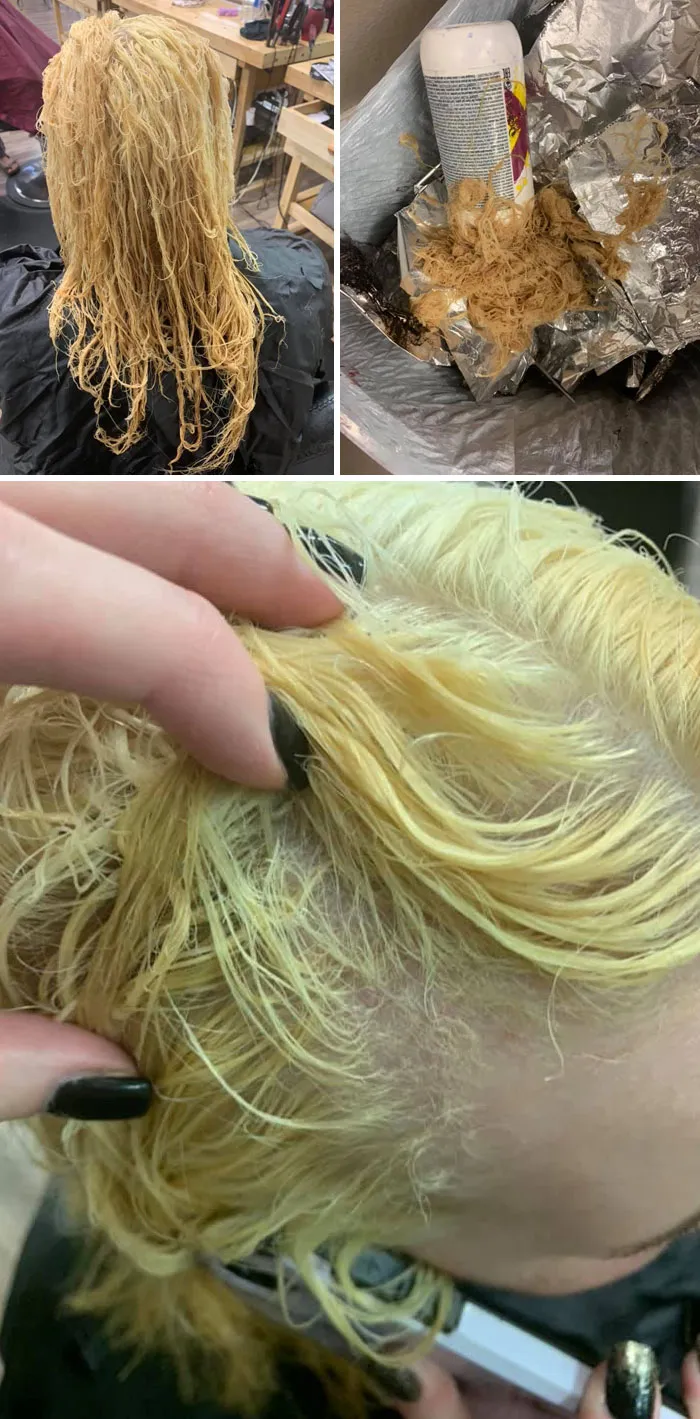 I’m Sharing This For Educational Purposes Only. She Bleached Her Box Colored Hair At Home And Then Put A Relaxer On It To Control Frizz. Her Hair Is Beyond Recovery