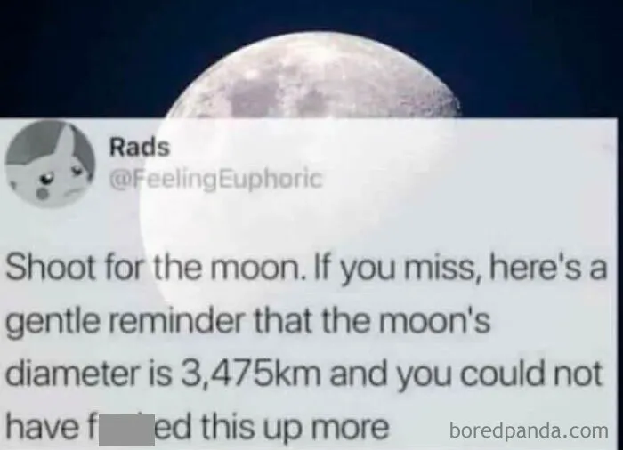Clever science meme about the moon's diameter humorously conveys a mistake.