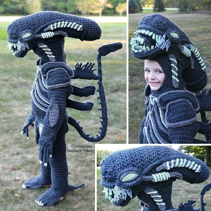 Xenomorph Crochet Full Body Costume! My Son's Choice! He Glows! (Freehanded/No Pattern)