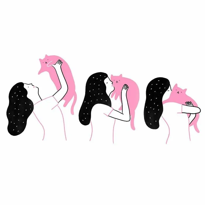 Artist Expresses Her Love For Cats And Dogs In Adorable Minimalist Illustrations (36 Pics)