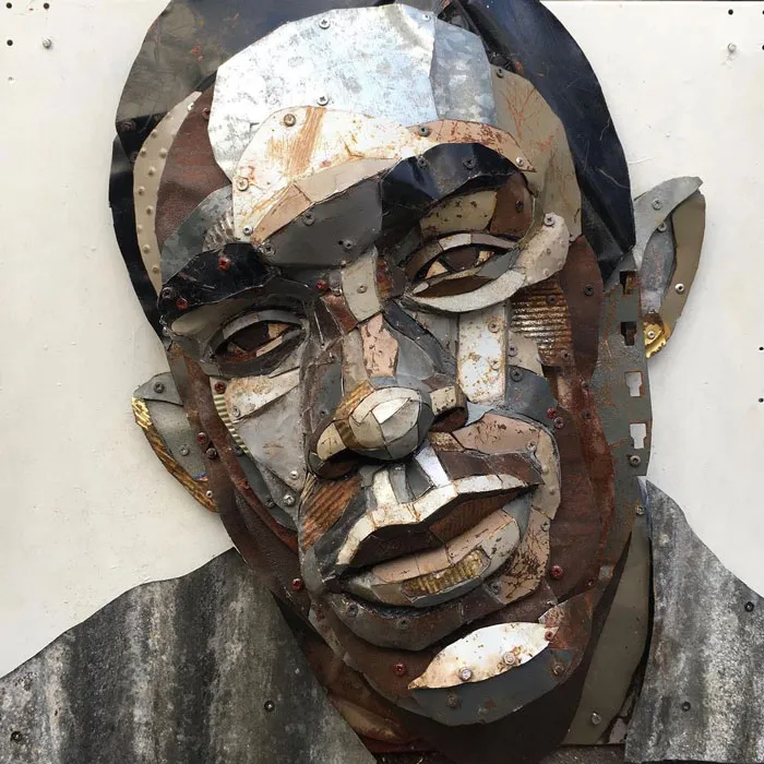 British Artist Crafts 19 Mosaic Portraits Of Real People Using Metal Scraps Found In Streets And Junkyards