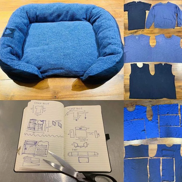 I Read That A Lot Of Donated Clothes End Up In Landfills Anyway, So Started Saving Our Old Fabrics/Textiles That Didn’t Seem Nice Enough For Resale. Finally Used Them To Make This Pet Bed!