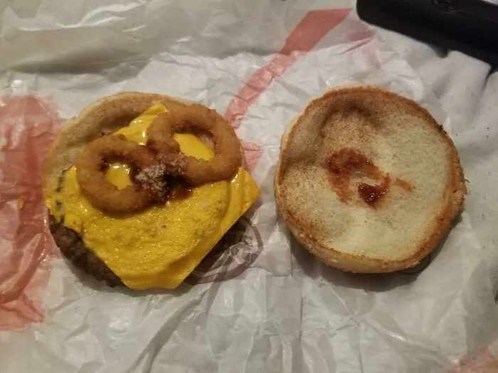 The Amount Of Barbecue Sauce On My Rodeo Cheeseburger From Burger King
