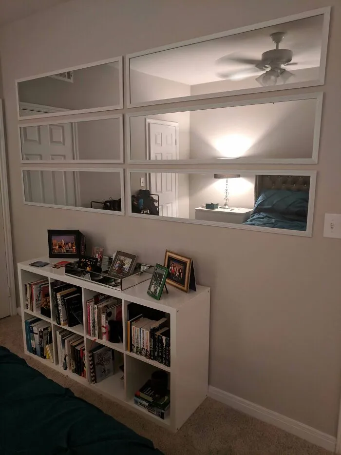 Girlfriend And I Wanted A Large Mirror On Our Wall, But Didn't Want To Spend $$$ So We Found 6 Small Closet Door Mirrors On Sale For $4 Each