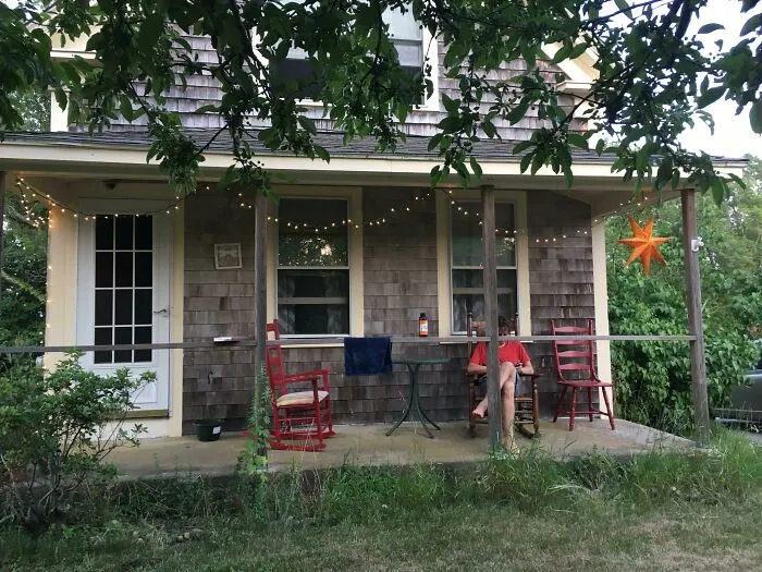 Enjoying The Porch Of Our New Home, Where We Live Rent Free As Caretakers Of A Wildlife Sanctuary. Eight Hours Of Labor A Week In Exchange For What Would Be At Least $1300/Month
