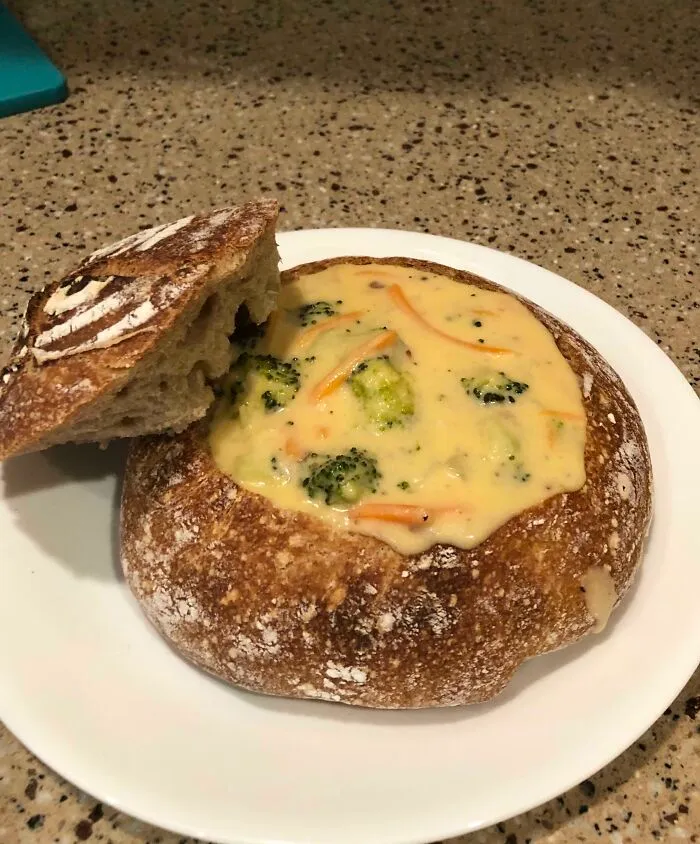 Do You Guys Like My Homemade Broccoli Cheddar Soup In A Homemade Sourdough Bowl?