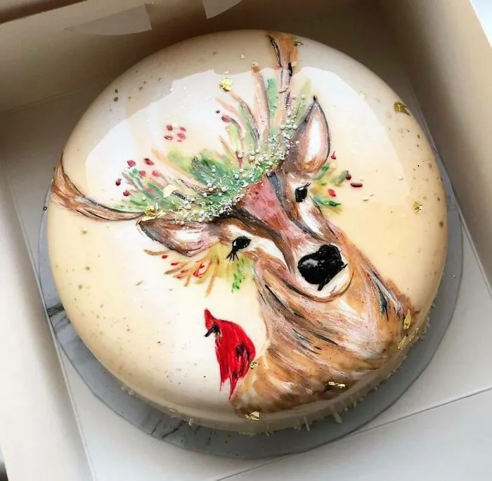 Christmas Mood Cake! Hand-Drawing On The Mirror Glaze
