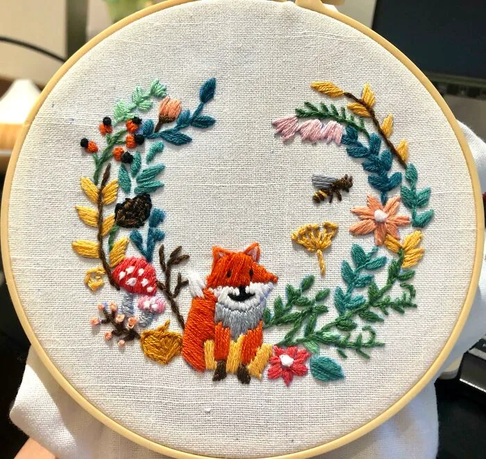 I’m Not Creative, But My Therapist Suggested I Try Embroidery To Help With My Anxiety. When I Started This Pre-Drawn Pattern I Didn’t Even Know How To Hold A Needle, Took It One Stitch At A Time. There Were A Lot Of Mistakes, But I’m Chuffed! I Hope You Like It