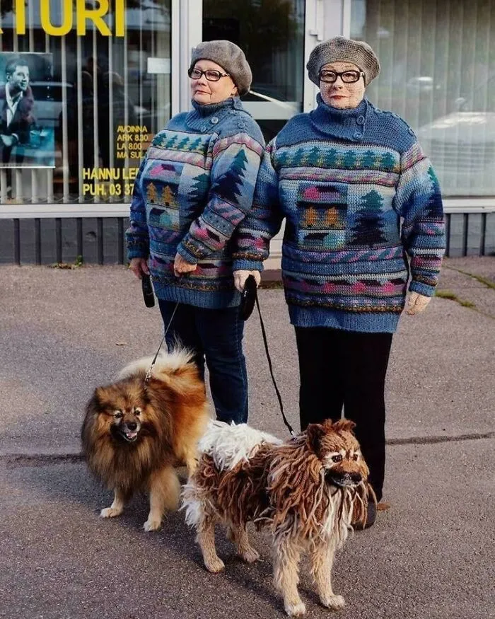 An Artist Crochetted A Lady And Her Dog