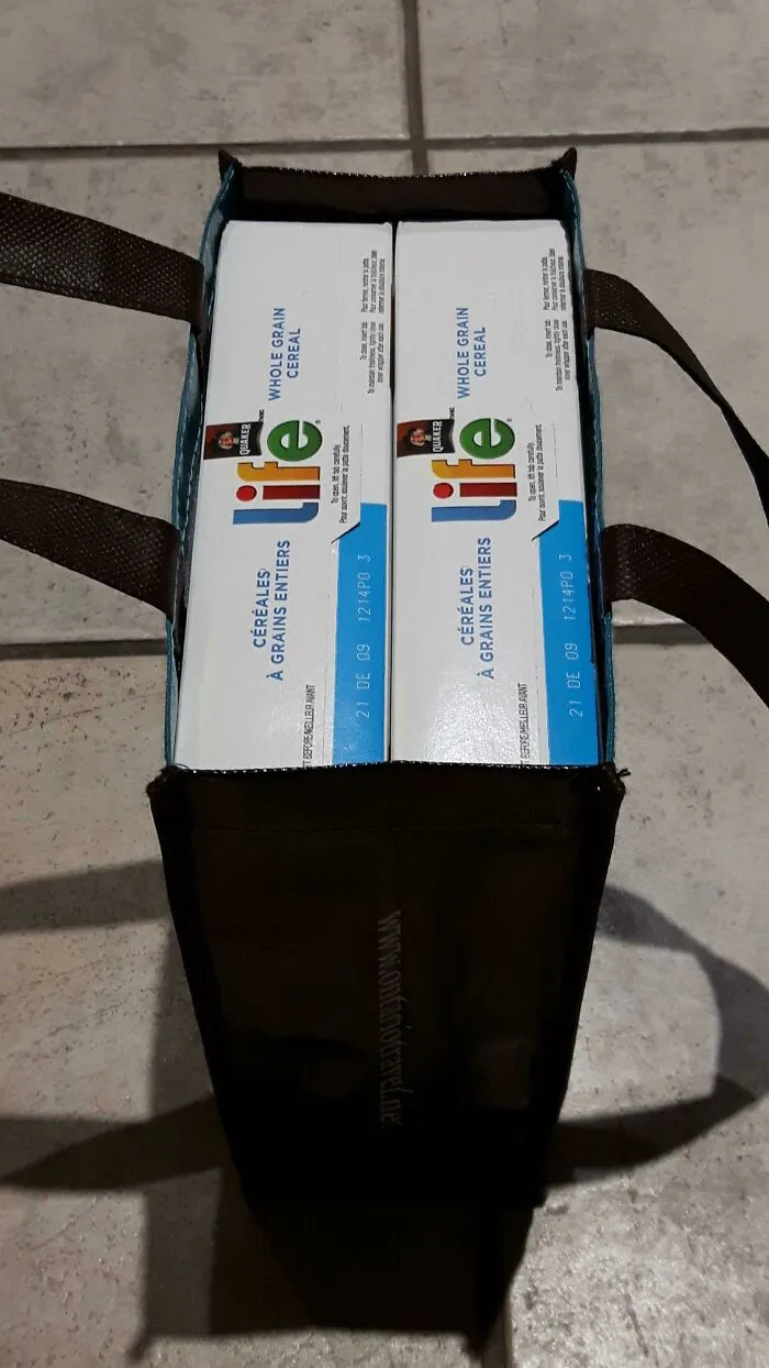 Putting Two Boxes Of Cereal In My Reusable Shopping Bag