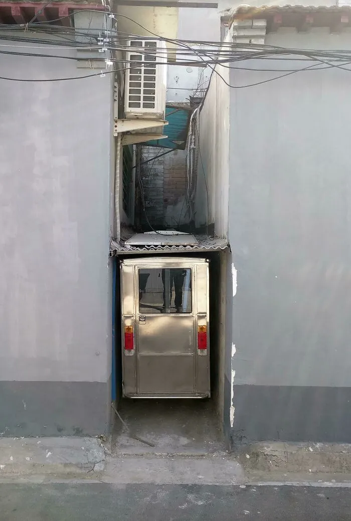Is This A Perfect Fit? I Keep Getting This Wrong. This Is A Parking Spot Someone Found Between 2 Buildings In A Hutong In Beijing