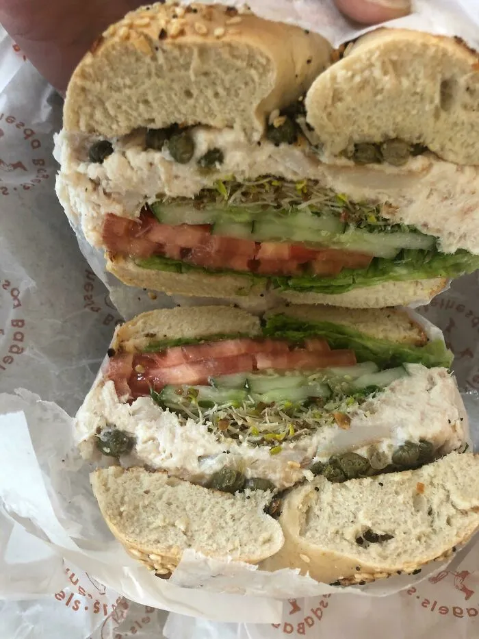I Asked For Extra Veggies On My Whitefish Salad Bagel Sandwich...