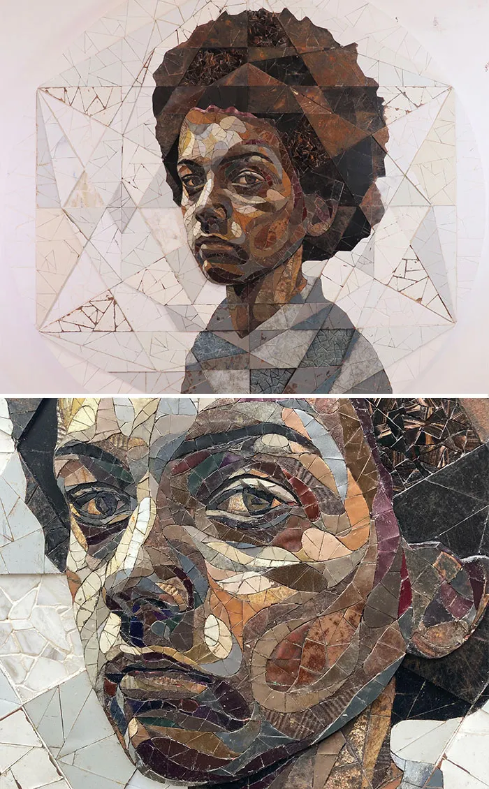 British Artist Crafts 19 Mosaic Portraits Of Real People Using Metal Scraps Found In Streets And Junkyards