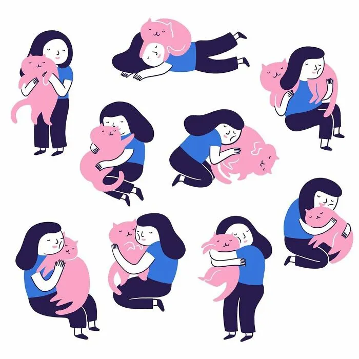 Artist Expresses Her Love For Cats And Dogs In Adorable Minimalist Illustrations (36 Pics)