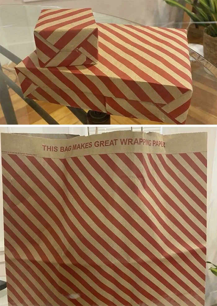 My Shopping Bag Has A Printed Holiday Pattern So It Can Be Reused As Wrapping Paper