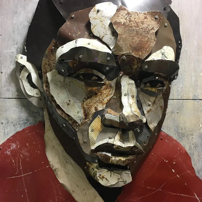 British Artist Crafts 19 Mosaic Portraits Of Real People Using Metal Scraps Found In Streets And Junkyards