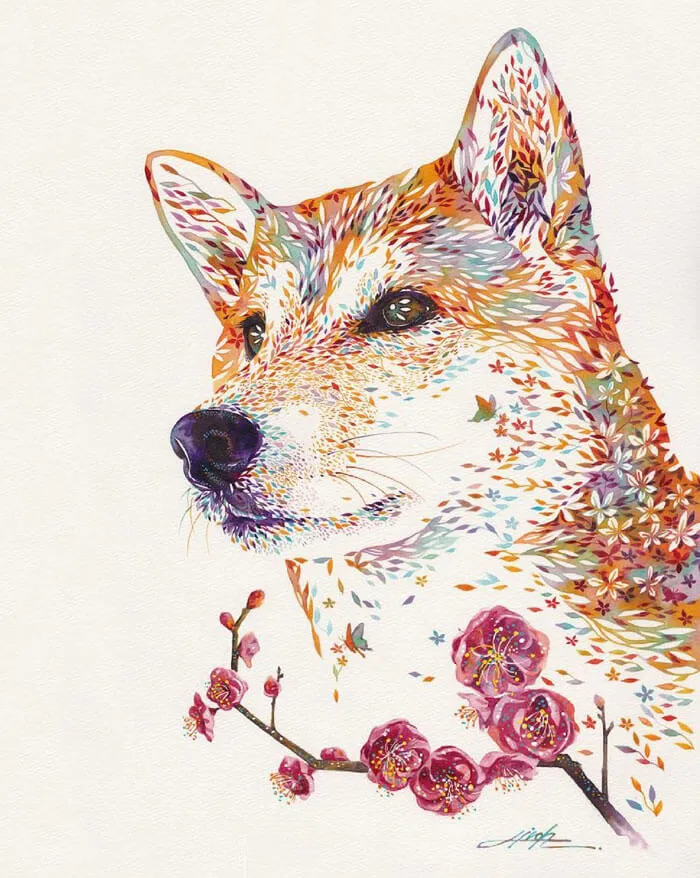 Japanese Artist Depicts Cats, Dogs, And Other Animals Using Watercolor Flower Arrangements (30 Pics)