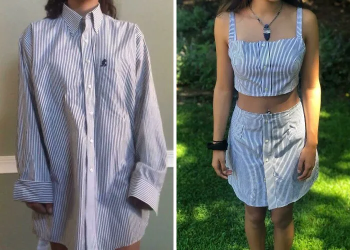 Hice un conjunto de dos piezas con esta camisa de hombre que conseguí por 2,50 dólares en el Ejército de Salvación