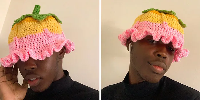 A mi amigo le encantan las flores y el color amarillo, así que le hice este sombrero. ¿Cómo lo hice?