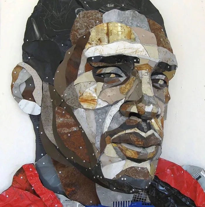 British Artist Crafts 19 Mosaic Portraits Of Real People Using Metal Scraps Found In Streets And Junkyards