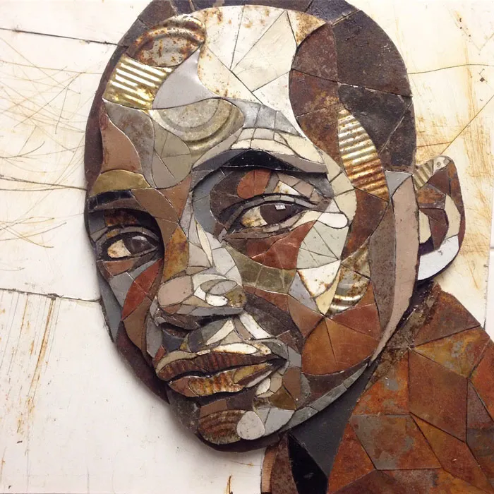 British Artist Crafts 19 Mosaic Portraits Of Real People Using Metal Scraps Found In Streets And Junkyards