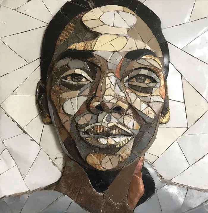 British Artist Crafts 19 Mosaic Portraits Of Real People Using Metal Scraps Found In Streets And Junkyards