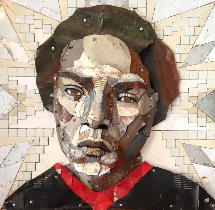 British Artist Crafts 19 Mosaic Portraits Of Real People Using Metal Scraps Found In Streets And Junkyards