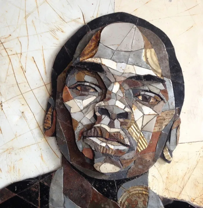 British Artist Crafts 19 Mosaic Portraits Of Real People Using Metal Scraps Found In Streets And Junkyards